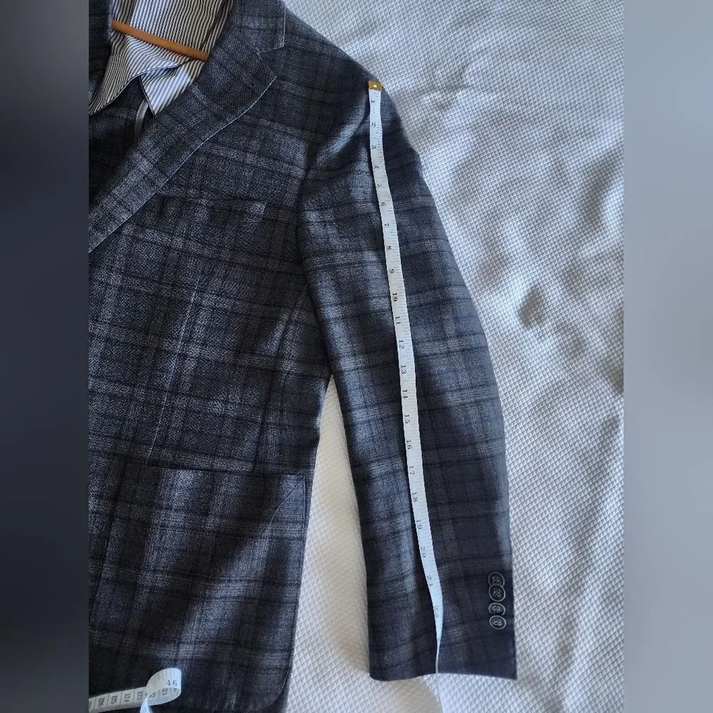 Peter Millar Gray And Blue Sport Coat with Notched Lapel Tag For Info Only